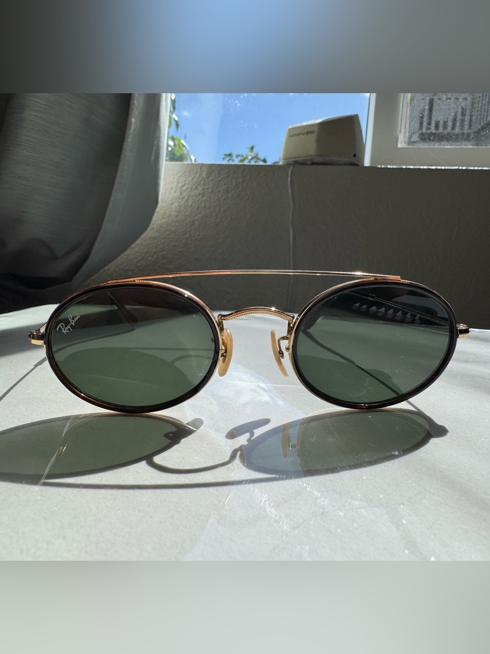 Ray-Ban Oval Double Bridge Gold Frame Sunglasses